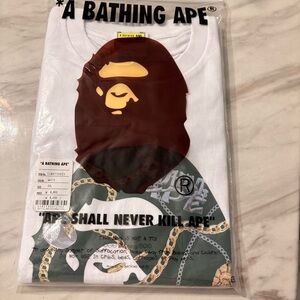 ba&sh White Graphic Short Sleeve Tee with Brown Ape Motif